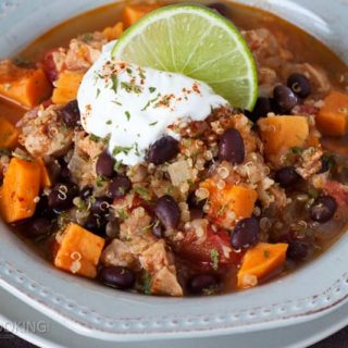 Pressure Cooker (Instant Pot) Black Bean Sweet Potato Quinoa Chicken Chili