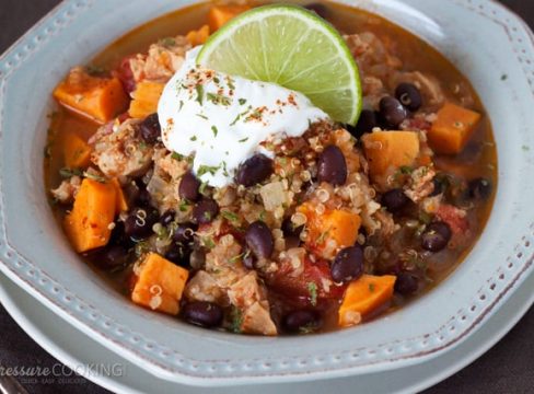 Pressure Cooker (Instant Pot) Black Bean Sweet Potato Quinoa Chicken Chili