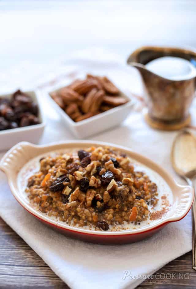 Pressure Cooker Carrot Cake Oatmeal - The flavors of a carrot cake in a warm, hearty, heart-healthy, fun breakfast.
