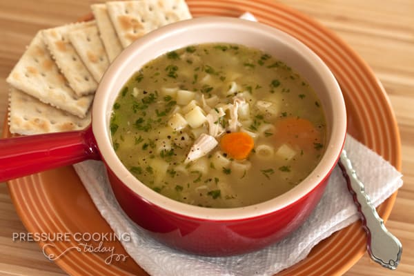 Homemade Chicken Noodle Soup in a red bowl