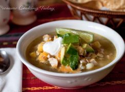 Pressure Cooker (Instant Pot) Chicken Tomatillo Soup with Hominy