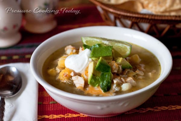 Pressure Cooker (Instant Pot) Chicken Tomatillo Soup with Hominy