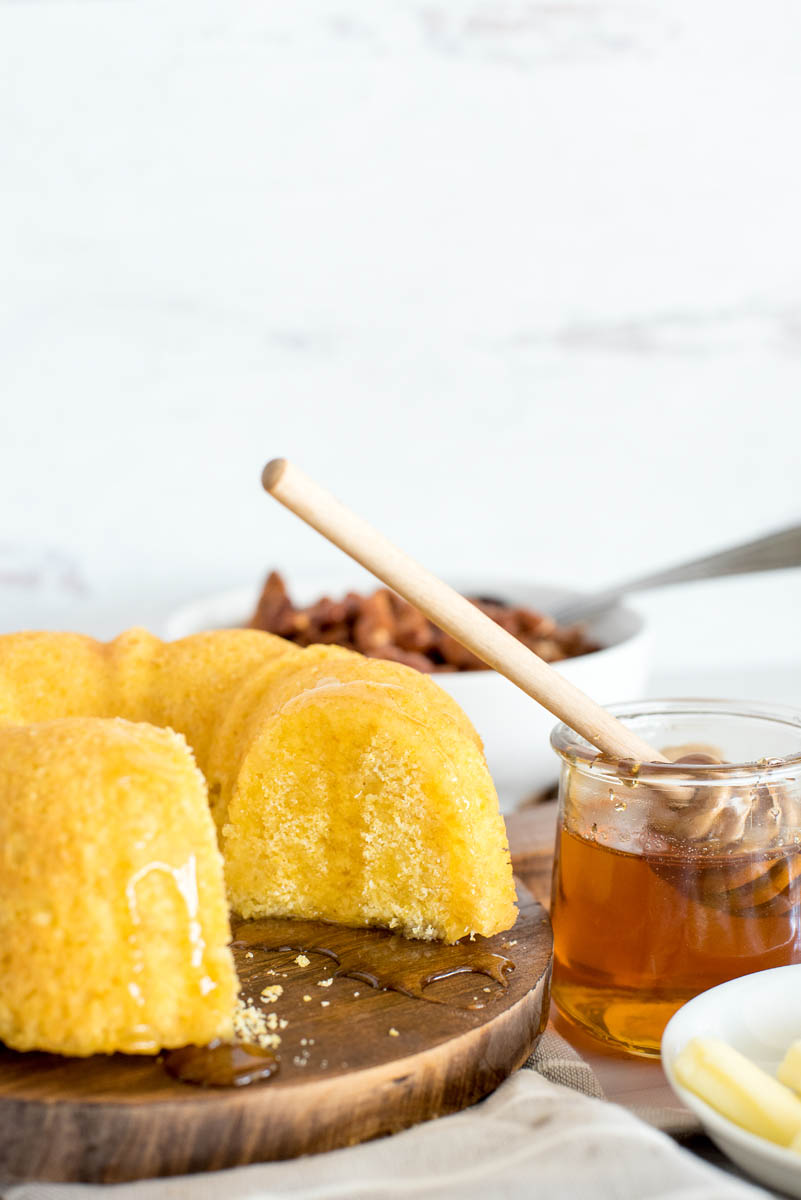 sliced roll of bundt cake cornbread