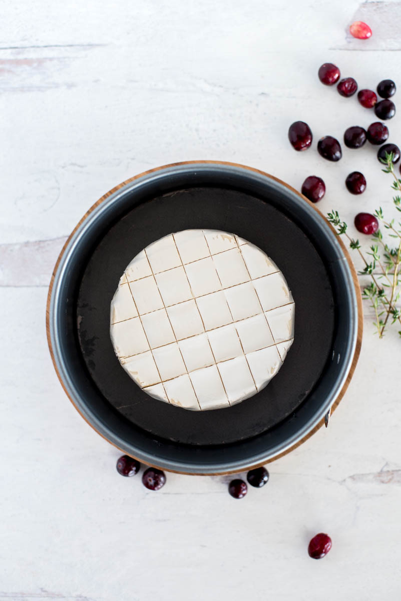 wheel of brie in a springform pan