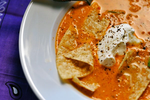 close up of Creamy-Chicken-Tortilla-Soup