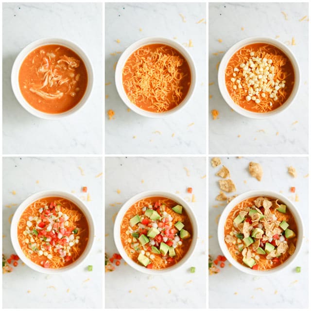 step by step photos collage for Making Pressure Cooker Creamy Enchilada Soup