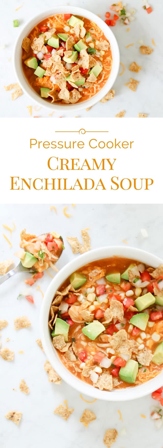 photo collage of Pressure Cooker Creamy Enchilada Soup.