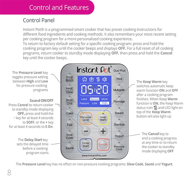 Instant Pot Duo Plus 60 Control Panel