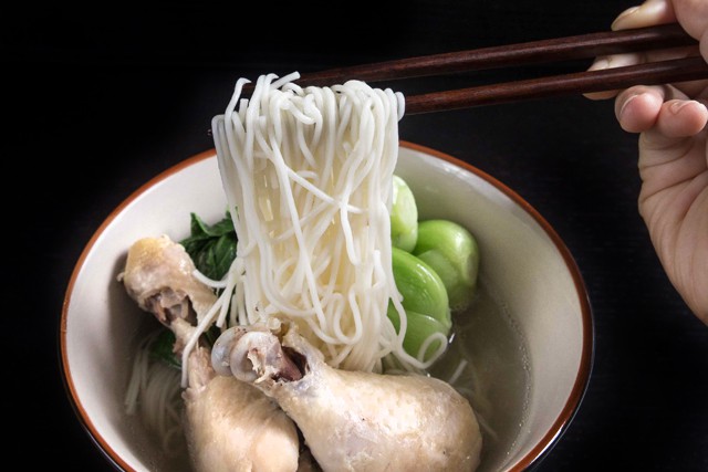 bowl of pressure cooker Bok Choy Chicken Soup Noodles