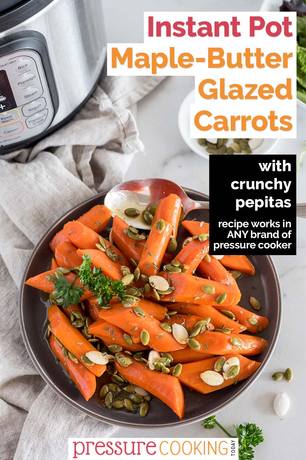 pinterest button for Instant Pot Carrots with a maple butter glaze via @PressureCook2da