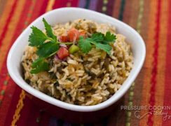 Pressure Cooker (Instant Pot) Green Chile Lime Salsa Rice in a white bowl