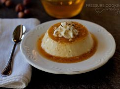 Pressure Cooker (Instant Pot) Hazelnut Flan on a white plate