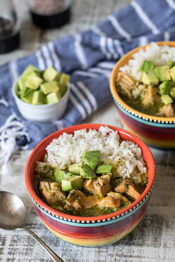 Pressure Cooker Asopado topped with diced avocado. 