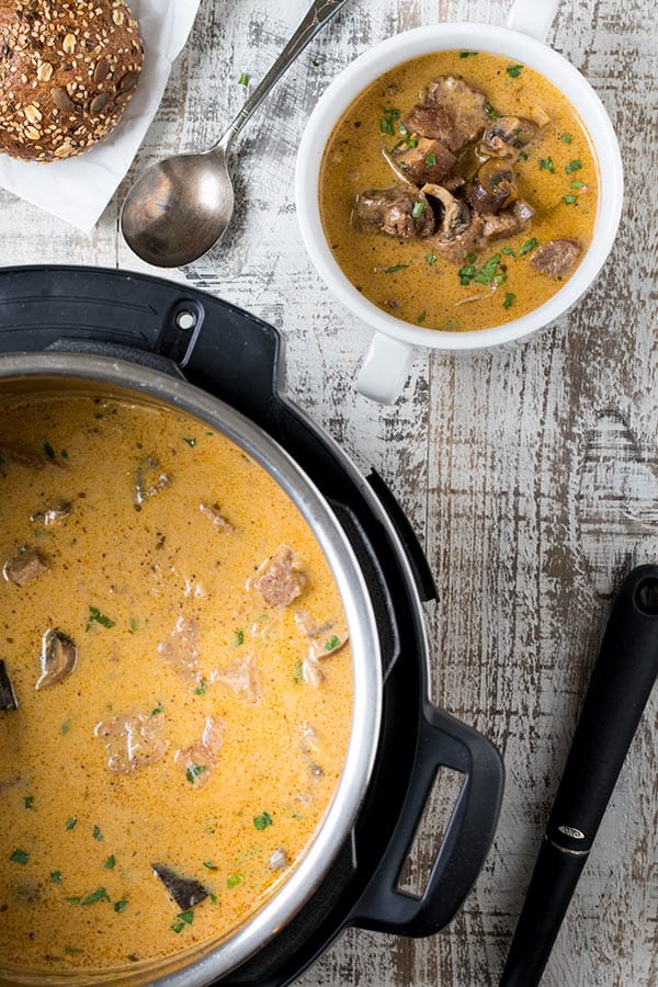 Beef And Wild Mushroom Stew loaded with tender chunks of beef and flavorful wild mushrooms