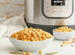 cooked chickpeas in front of an instant pot