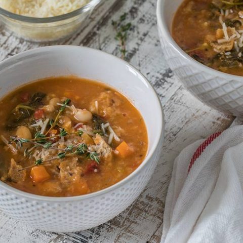 Pressure Cooker (Instant Pot) Ribollita served in two white bowls