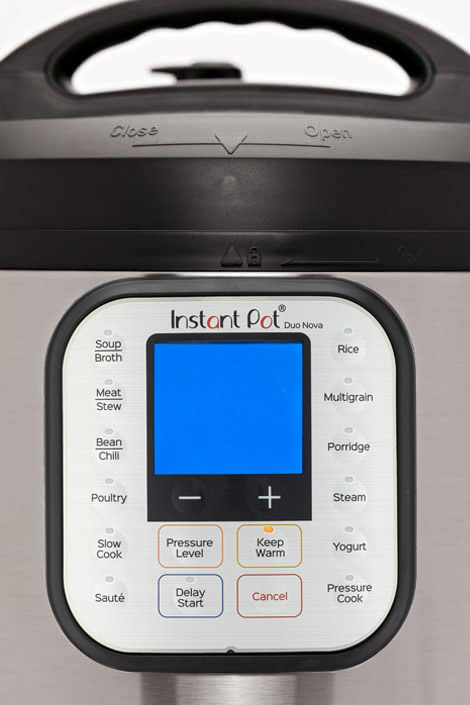 Close up of the buttons on the Instapot Duo Nova