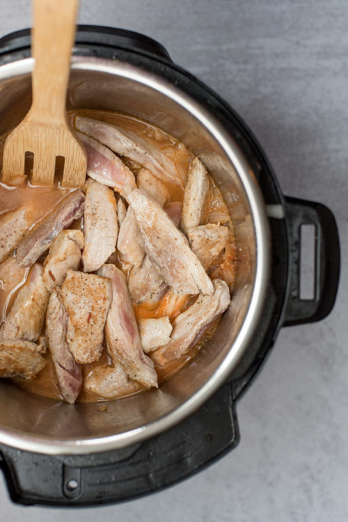 cooking pork in the Instant Pot for pork stroganoff