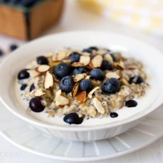 Pressure Cooker (Instant Pot) Lemon Blueberry Steel Cut Oats in a white bowl