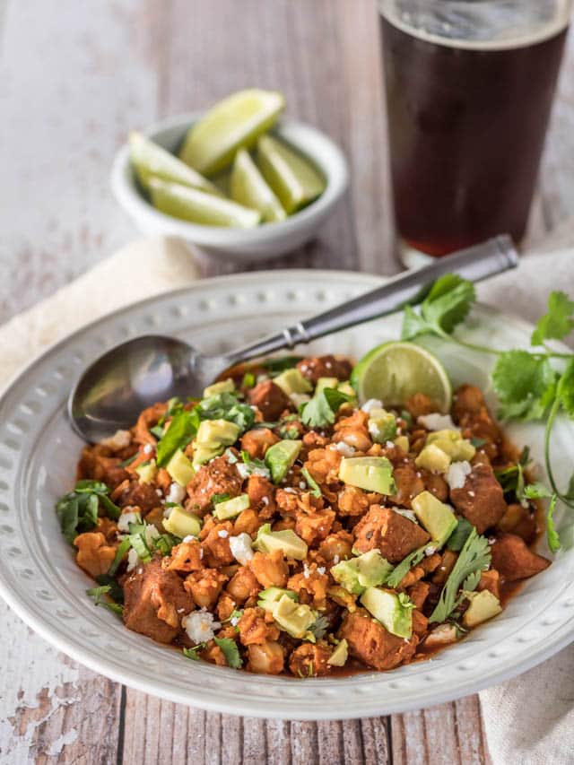 bowl of Pressure Cooker Red Chile Posole