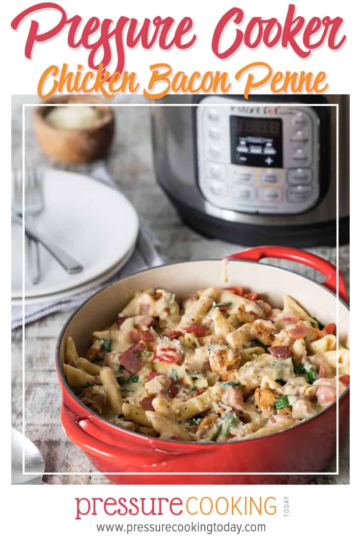 Instant Pot Chicken Bacon Penne in a Garlic Cream Sauce via @PressureCook2da