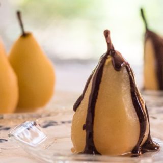 Pressure Cooker (Instant Pot) Cinnamon Poached Pears with Chocolate Sauce