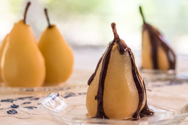 Pressure Cooker (Instant Pot) Cinnamon Poached Pears with Chocolate Sauce