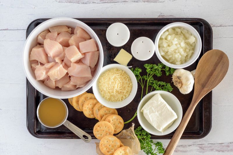 a shot of the ingredients needed to make poppy seed casserole in the Instant Pot