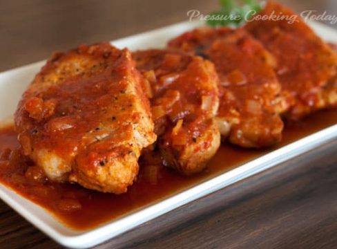 Pressure Cooker (Instant Pot) Pork Chops on a white platter