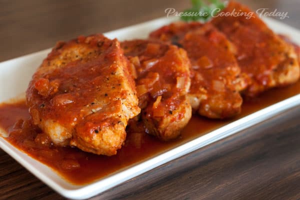 Pressure Cooker (Instant Pot) Pork Chops on a white platter