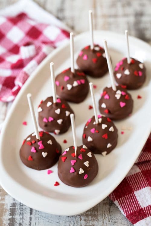 Pressure Cooker Chocolate Covered Cheesecake  on a white plate