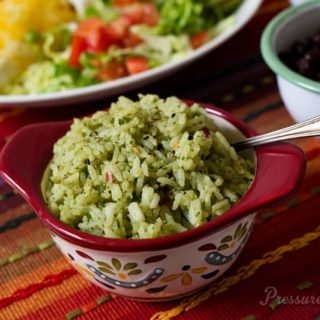 Pressure Cooker (Instant Pot) Mexican Green Rice in a decorative bowl