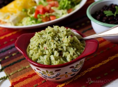 Pressure Cooker (Instant Pot) Mexican Green Rice in a decorative bowl