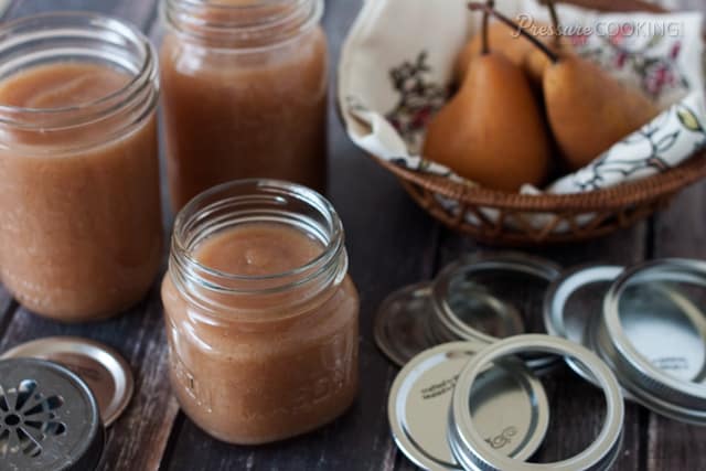 Pressure Cooker (Instant Pot) Pear Applesauce in a glass jar