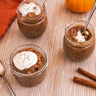 Pressure Cooker (Instant Pot) Pumpkin Date Brown Rice Pudding in mason jars