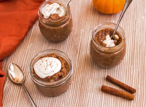 Pressure Cooker (Instant Pot) Pumpkin Date Brown Rice Pudding in mason jars