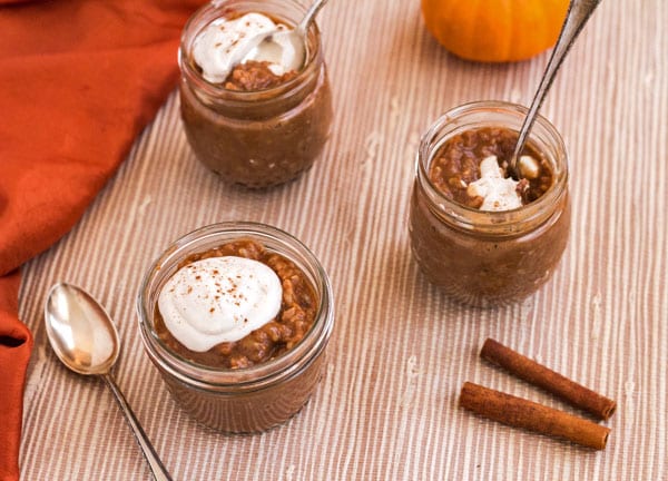 Pressure Cooker (Instant Pot) Pumpkin Date Brown Rice Pudding in mason jars