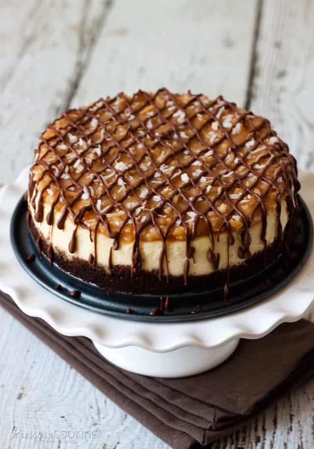 Pressure Cooker Samoa Cheesecake - rich, dense New York style cheesecake that\'s extra smooth and creamy when you make it in the pressure cooker. 