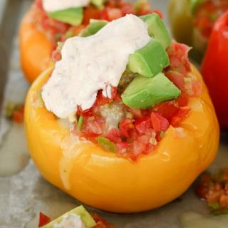 Pressure Cooker (Instant Pot) Stuffed Bell Peppers with Chipotle Lime Sauce
