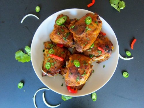 Pressure Cooker (Instant Pot)Tandoori Chicken on a white plate