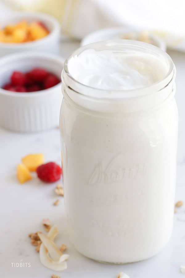 Pressure cooker yogurt recipe in a jar, made in an Instant Pot