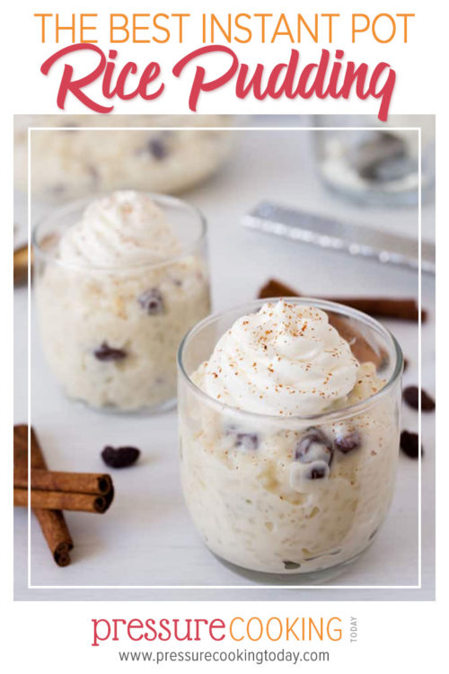 photo collage of rice pudding made in an electric pressure cooker