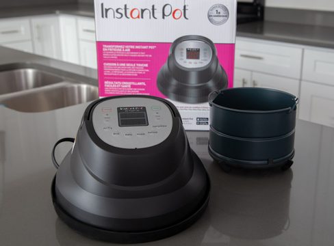 Instant Pot Air Fryer Lid attachment and air fryer basket.