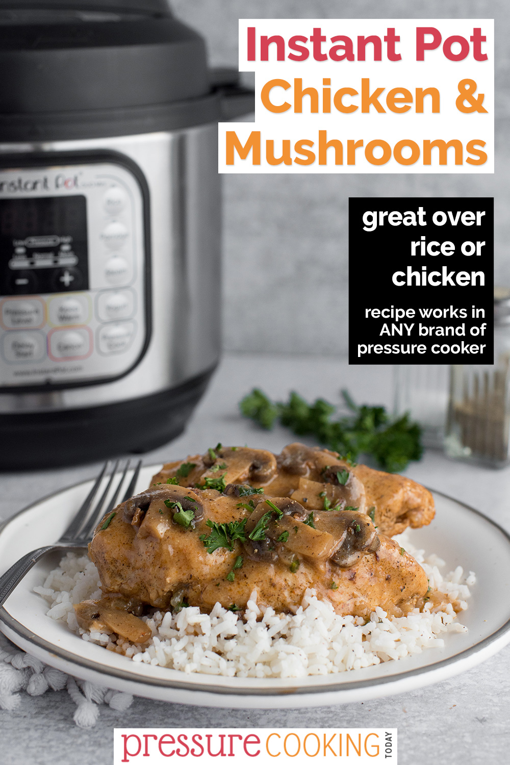 pinterest button for instant pot chicken and mushrooms via @PressureCook2da