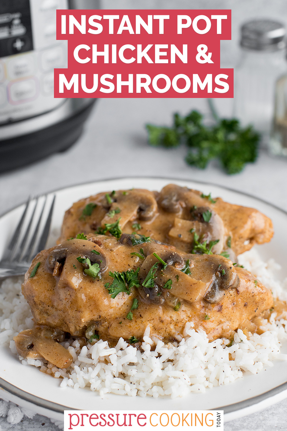 pinterest button for instant pot chicken and mushrooms via @PressureCook2da