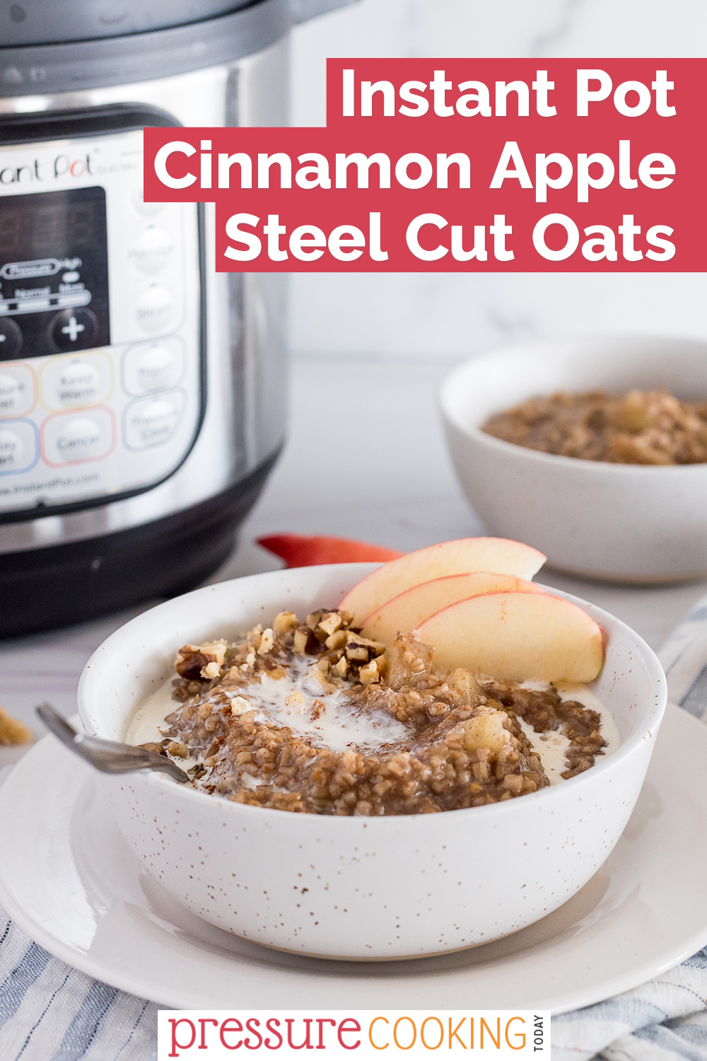 pinterest button for instant pot steel cut oats with apples and cinnamon via @PressureCook2da