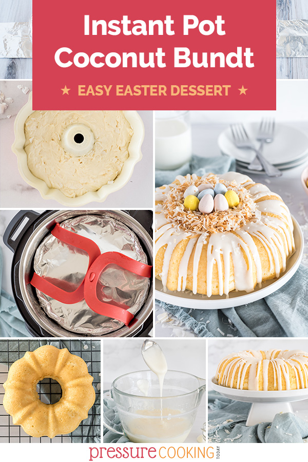 This EASY Easter dessert is a perfect addition to your family's Easter table this year. Use coconut to make a fun "nest" for your cadbury mini eggs. Plus, this shortcut Instant Pot recipe "bakes" up quick in your Instant Pot, so your oven is free for other parts of your Easter dinner. via @PressureCook2da