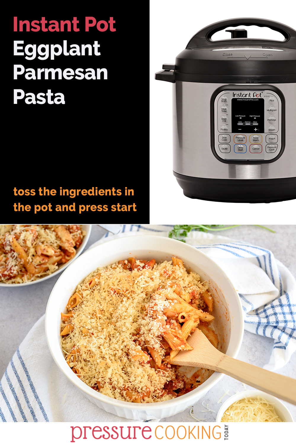 EASY Dump and Go Instant Pot Recipe | Instant Pot Eggplant Parmesan Pasta via @PressureCook2da