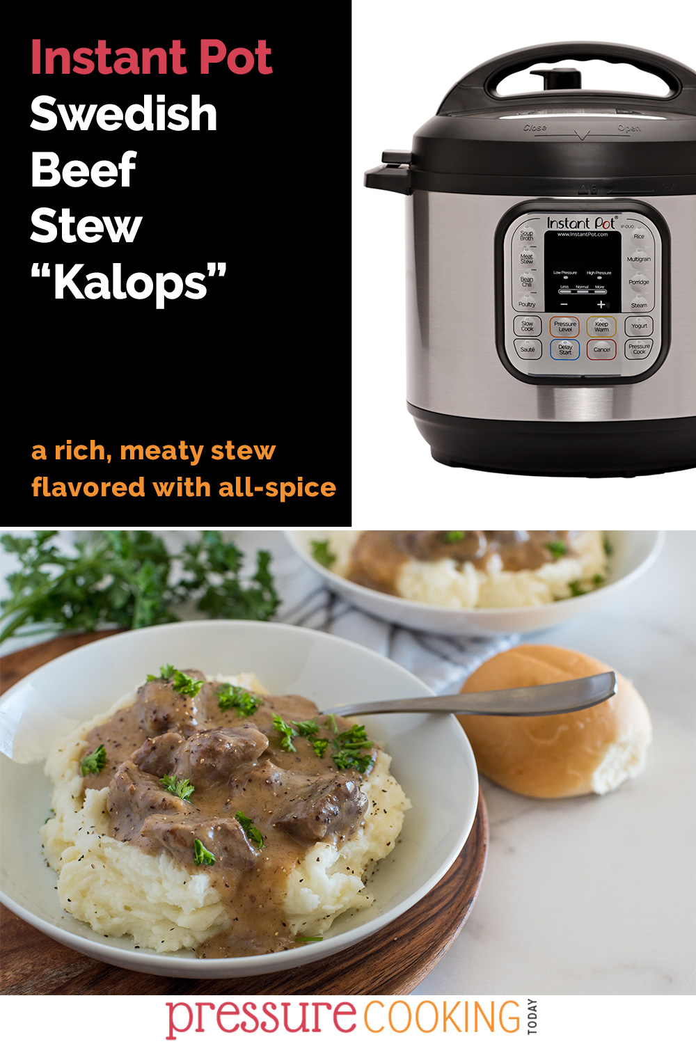 Swedish Kalops is a rich and savory beef stew and a nice change from the traditional American stews you may be used to. Find out what makes this Instant Pot beef stew recipe special! via @PressureCook2da