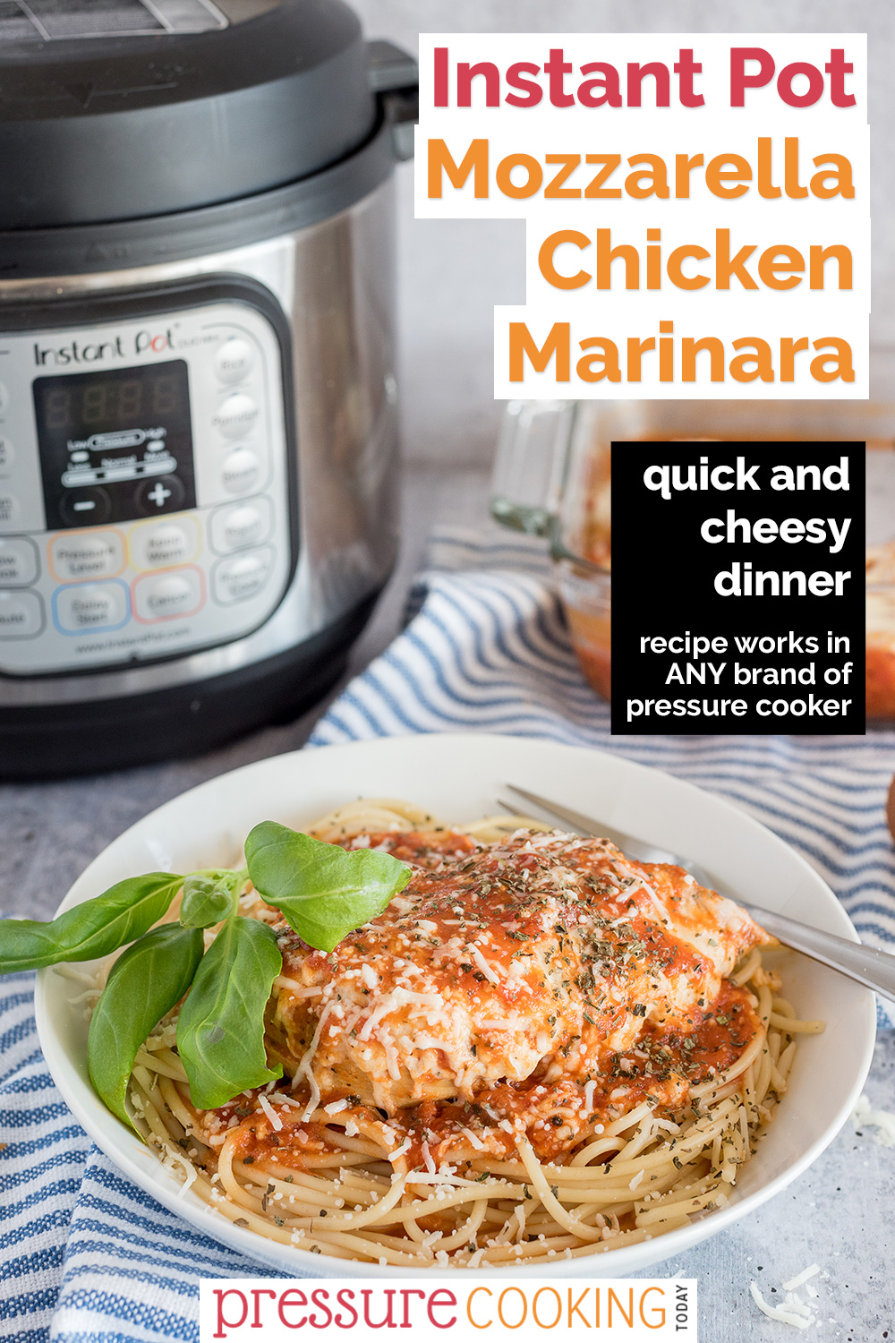 Homemade tomato sauce + melty mozzarella + quick chicken dinner = THIS WEEK'S DINNER! Instructions to melt cheese with an air fryer lid or in the oven. via @PressureCook2da